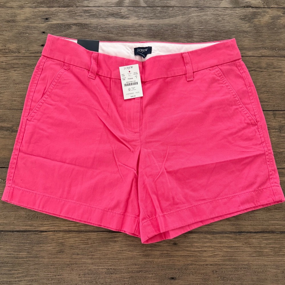 NWT J.Crew Womens 5 Inch Chino Shorts Pink Cotton Twill H1453 Size 4 NEW‎